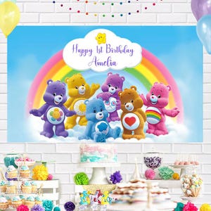 Personalised Care Bears Happy Birthday Backdrop