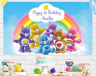 Personalised Care Bears Happy Birthday Backdrop