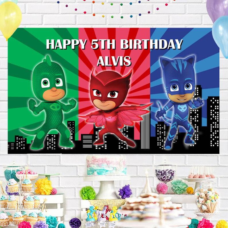 Personalised PJ Masks Birthday Backdrop Etsy
