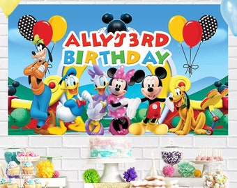 Personalised Mickey Clubhouse Birthday Backdrop