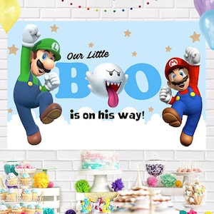 Custom Super Mario Bros Welcome Little Boo Baby Shower Backdrop