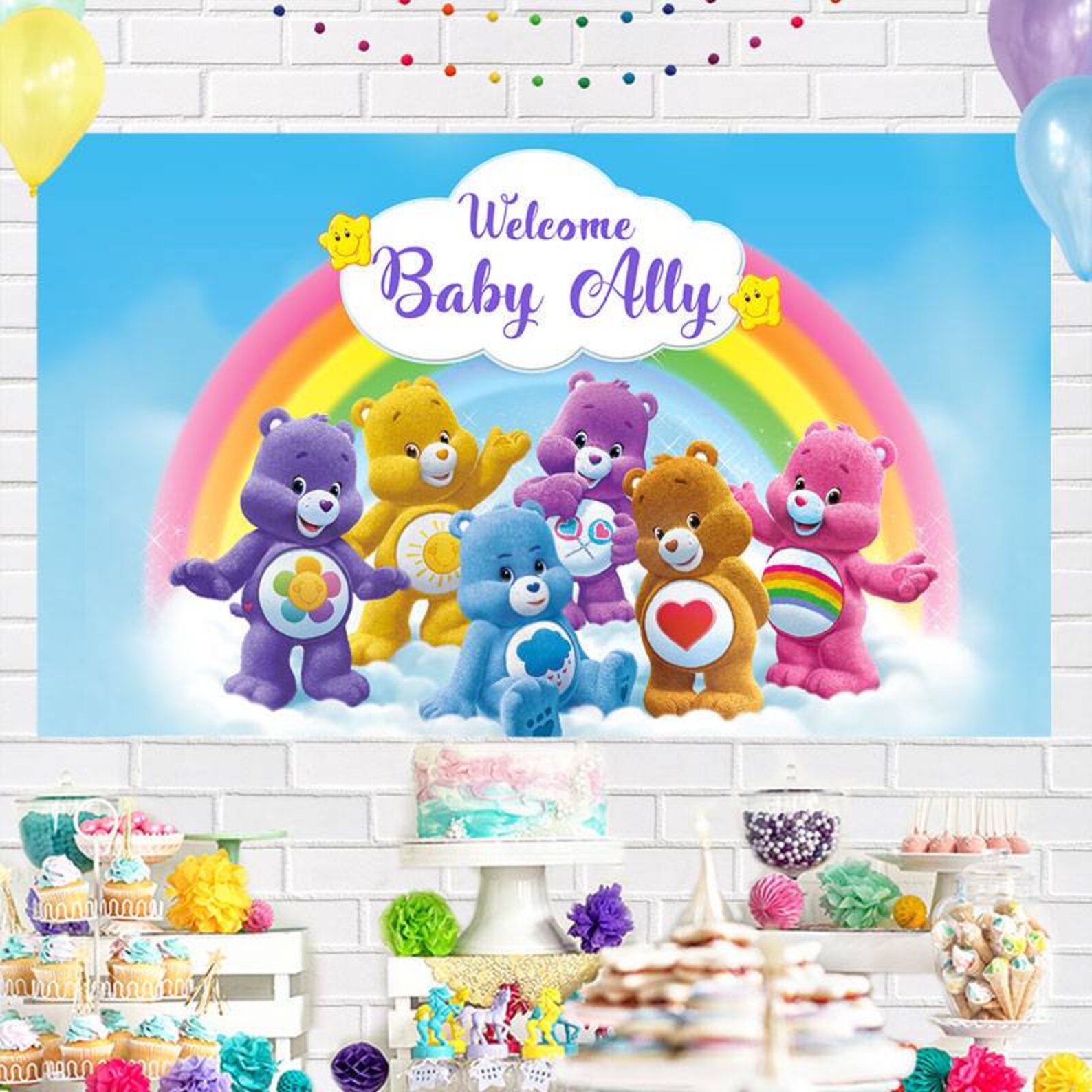 Personalised Care Bears Baby Shower Backdrop Etsy