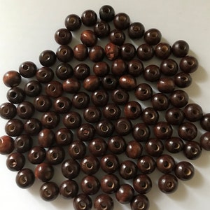 100 Brown Natural Wooden Round Beads 8mm