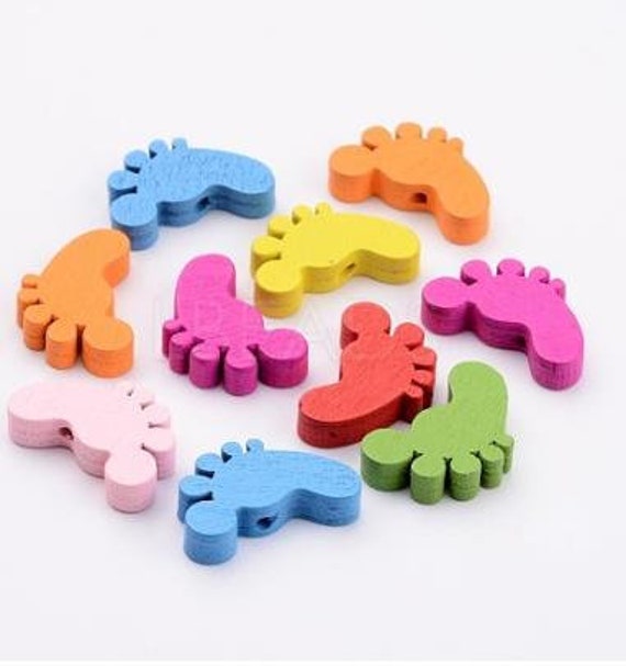 15 Assorted Colour Wooden Feet Beads 22mm X 18mm Etsy UK