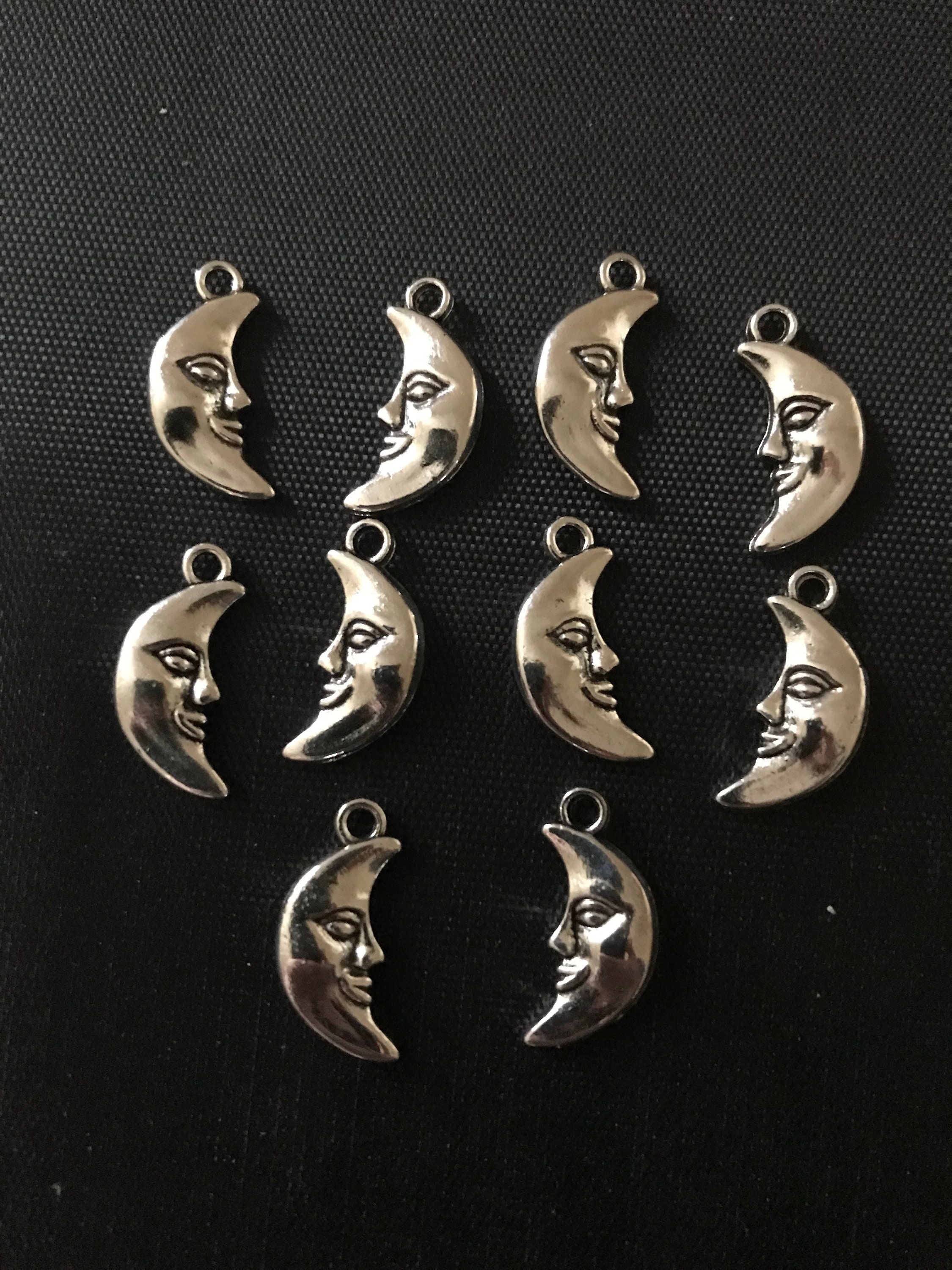 10 Antique Silver Colour Moon Face Charms 19mm X 9mm - Etsy UK
