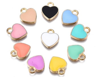 10 Enamel Alloy Heart Charms Mixed Colours 12mm x10mm x 2mm,