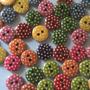 50 Assorted Wooden Polka Dot Buttons 11mm