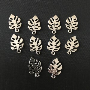 10 Antique Silver Coloured Leaf Charms 19mm x 12mm