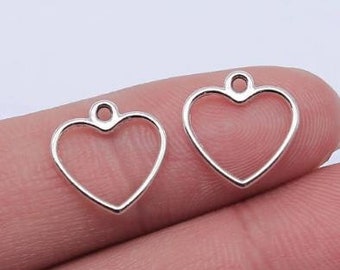 20 Antique Silver Colour Hollow Heart Charms 14mm x 13mm