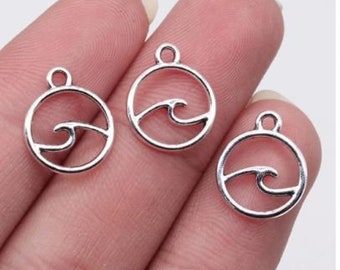 20 Ocean Wave  Charms 12mm x 12mm