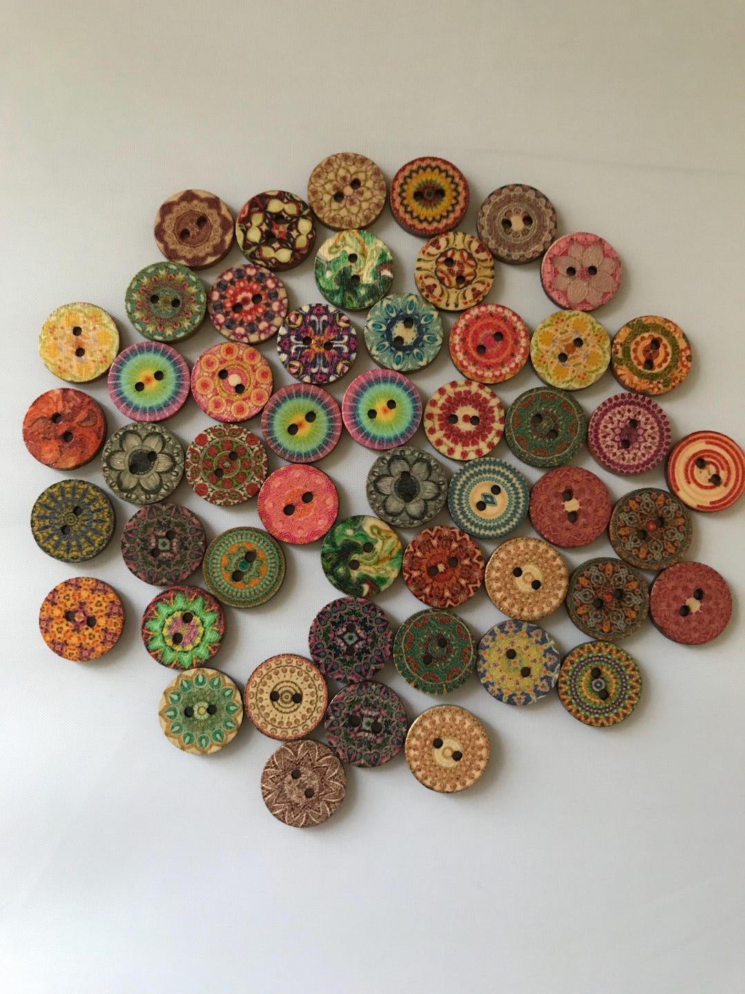 50 X Wooden Multi Coloured Patterned Rustic Style Buttons 15mm - Etsy UK