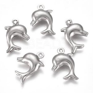 5 Stainless Steel Dolphin Charms 16mm x 10mm
