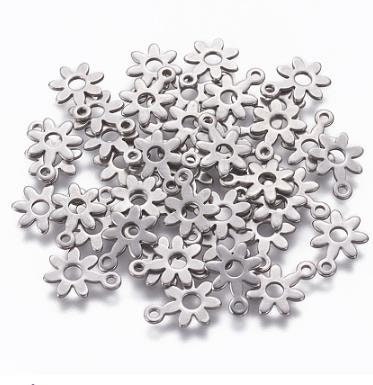 20 Stainless Steel Tiny Flower Charms 11mm x 8mm