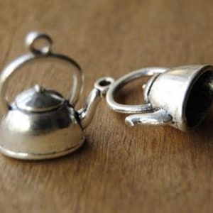 5 Silver Coloured Tea Pot Charms 20mm x 14mm x10mm