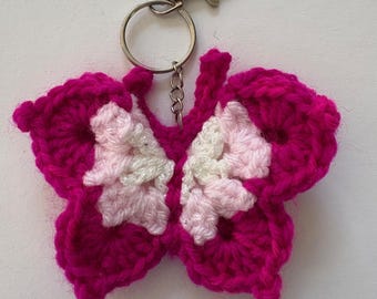 Crochet keyring - pink butterfly