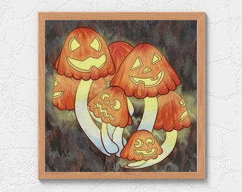 Lámina artística de hongos Jack-O-Lanterns - Arte mural de hongos