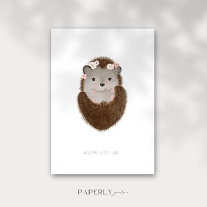 Karte zur Geburt "welcome little one.", Igel Karte, Aquarell Karte, Postkarte, Klappkarte