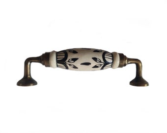 Hand Painted Ceramic Door Handle – Indian Floral Cabinet Pull, SIZE - 6"