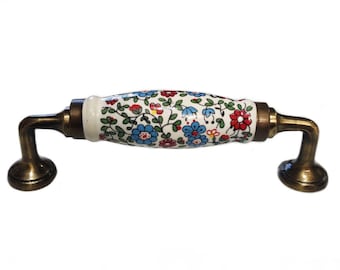 Maison Belle Ceramic Door Handle Cabinet Furniture Pull - ( Size 6" - Multi Flower Hand Painted ) - SOLD IN SETS