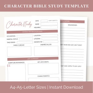 Bible Character Study Template, Christian Character Profile Study, Printable Bible Study Notes, Bible Character Worksheet, Bible Study PDF