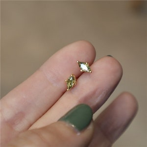 Tiny Peridot Sterling Silver Stud Earrings,Elegant Gemstone Earrings . Faceted Gemstone