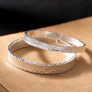 Hammered Sterling Silver Bangle.Hand made Open Cuff Bracelet.Popular Design Gift For Her Or Him