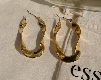 Abstract Geometric Earrings, Chunky Gold Hoops, Surgical Steel Hoop Earrings, 18k Gold Filled Hoop Earrings, Gift for her