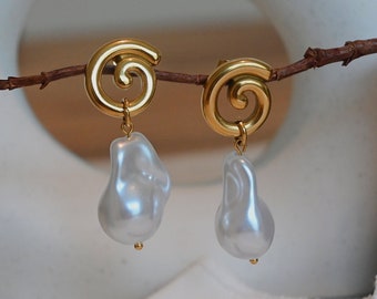 Baroque Pearl Drop Earrings, Keshi Pearl Earrings, Pearl Hoop Earrings Gold, Akoya Pearl Earrings, Gold Pearl Earrings, Gift for her