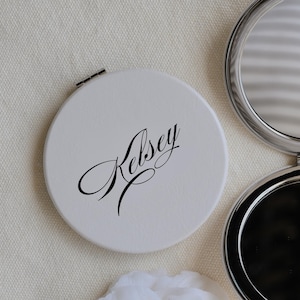 Personalized Compact Mirror, Vegan Leather Pocket Mirror | Bridesmaid Gifts, Bridal Party Gift, Bachelorette Party Favors, Gift for her