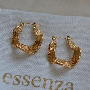 French Chunky Gold Hoops, Abstract Geometric Earrings, Golden Hoops, Irregular Hoop Earrings, 18k Gold Hoop Earrings, Gift for her