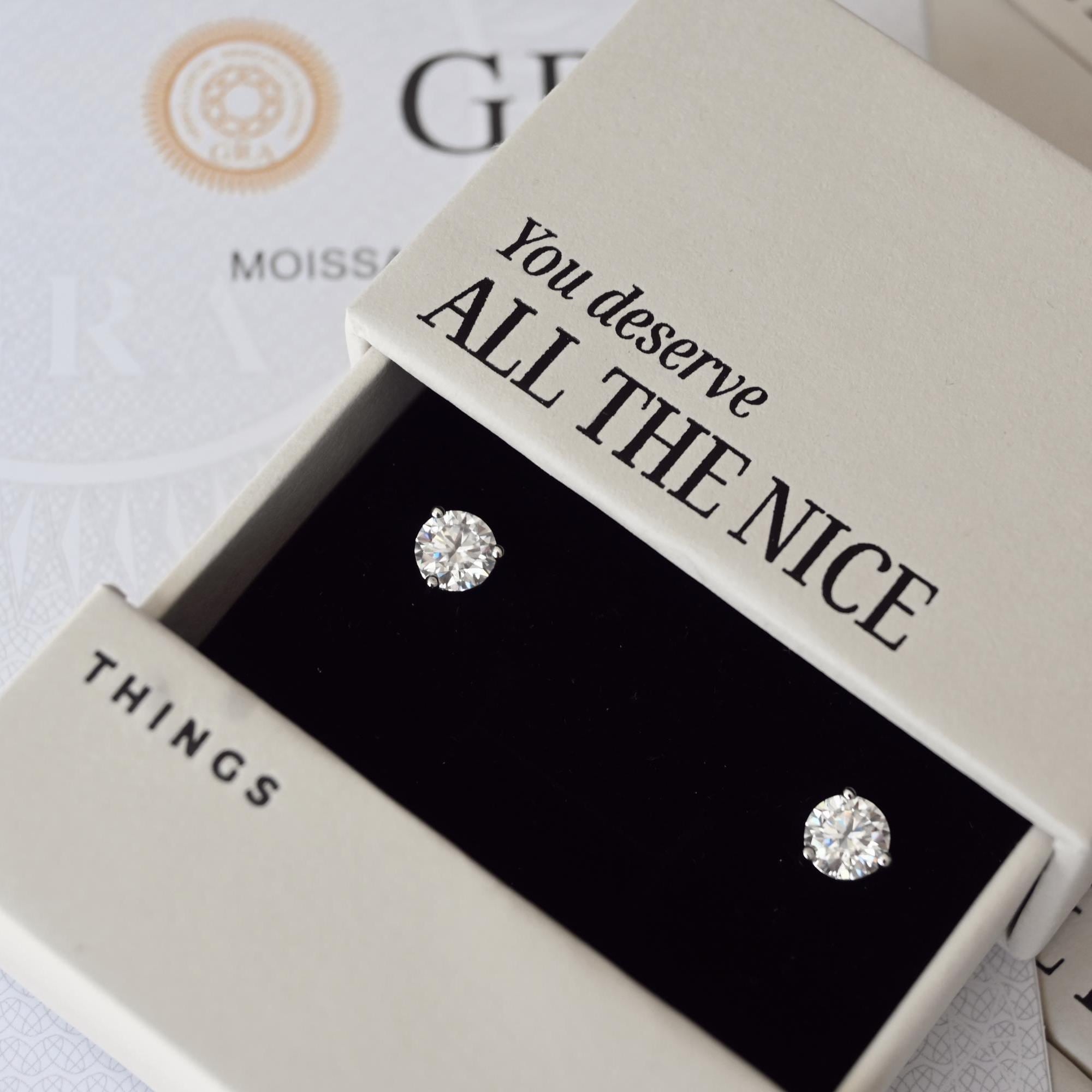 Lab Diamond Earrings - 1.00 CT GRA Certified Moissanite Stud Earrings in 925 Sterling Silver, Lab Grown Diamond Earrings & Gift Box For Her