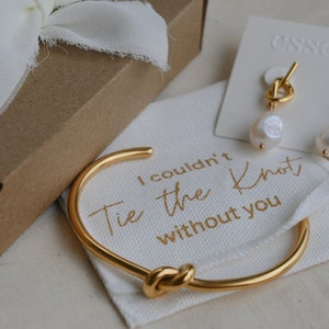 Tie the knot pearl dangle earrings & bracelet, Bridesmaid proposal box set, Bridesmaid getting ready jewelry, Will you be my bridesmaid gift image 5