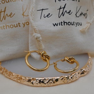 Tie the Knot Hoop Earrings Bridesmaid Jewelry Gift, Asking bridesmaid gift, Bridesmaid gifts box, bridesmaid thank you gift, Cotton Gift Bag image 6