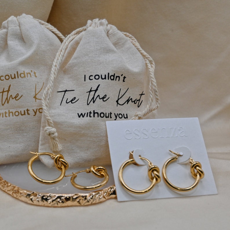 Cadeau bijoux de demoiselle d'honneur, cadeau de demoiselle d'honneur, boîte cadeau de demoiselle d'honneur, cadeau de demoiselle d'honneur, sac cadeau en coton Earrings + Bag