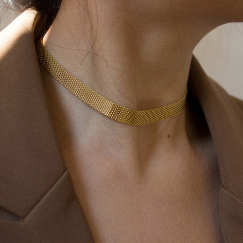 Gold Chocker Necklace Solid Gold Choker Gold Plated Choker Etsy