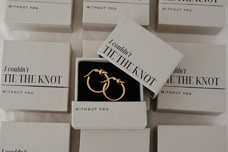 Tie the knot jewelry box, Bridesmaid proposal box set, Bridesmaid getting ready jewelry, Will you be my bridesmaid gift, gift for her Box + Knot Hoops