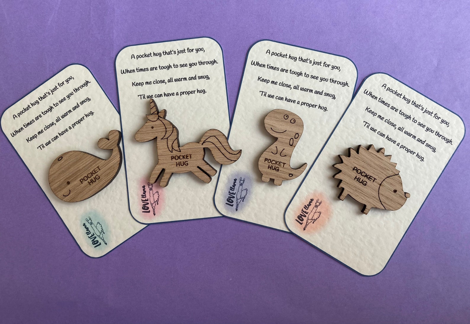 Pocket Hug Wooden Token Poem Heart Bear Koala Llama Etsy UK