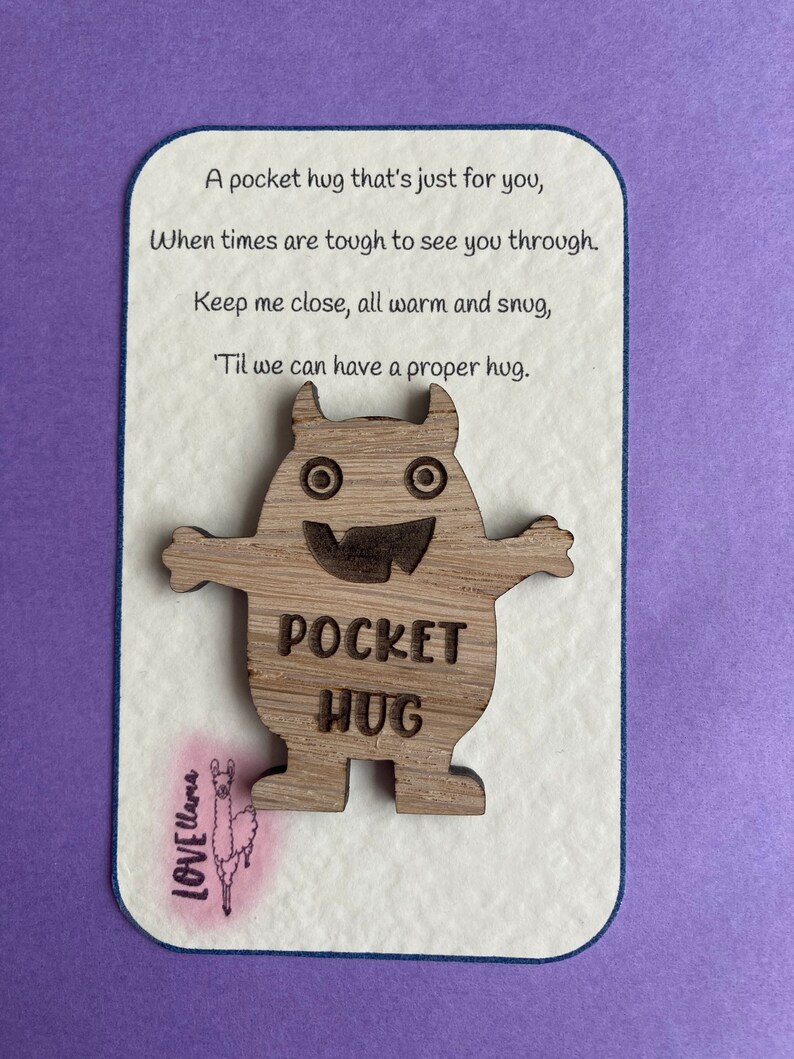 Pocket hug wooden token hug poem heart bear koala llama Etsy
