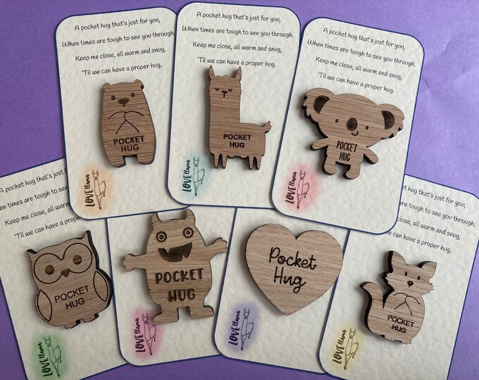 Pocket hug wooden token hug poem heart bear koala llama Etsy