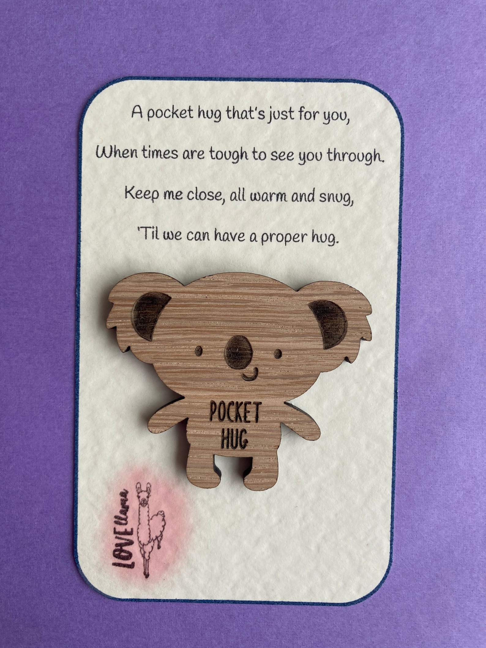 Pocket hug wooden token hug poem heart bear koala llama Etsy