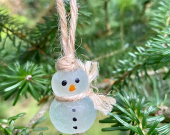 Sea Glass Snowman Christmas Tree Decoration: Recycled Glass Beads