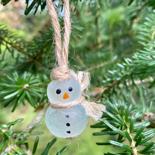 Sea Glass Snowman Beads, Sea Glass Beads, Christmas Snowman, Sea Glass Style Christmas Ornament, Sea Glass Christmas Gift,  Recycled Glass