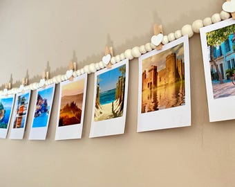 Wooden Bead Photo Hanger: Wall Decor with Heart Pegs