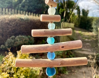 Driftwood Mobile: Sea Glass Style Suncatcher, Beach Decor