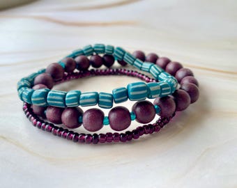 Java Glass Beads, Stretch Bracelet, Seaside Style Bracelet
