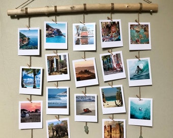 Driftwood Hanging Photo Display with Sea Glass Beads