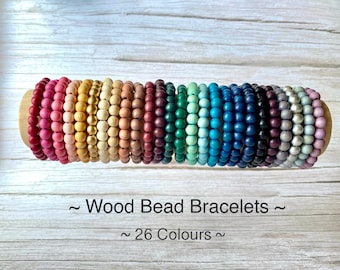 Handmade Natural Wood Bead Bracelet: Stackable Stretch Bracelet