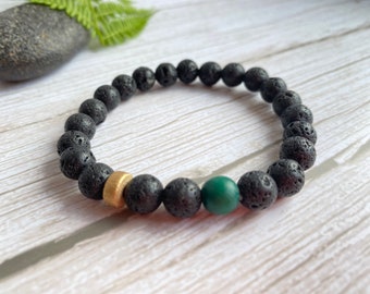 Volcanic Lava & Wood Bead Bracelet, Stretch Fit (8mm)