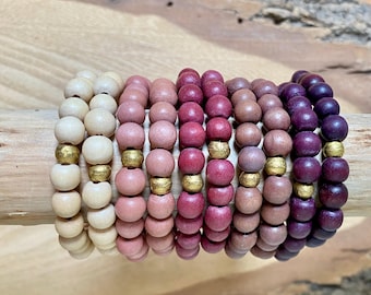 Natural Wood Bead Stretch Bracelet: Stackable Handmade Jewellery
