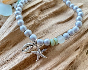 Silver Charm Bracelet: Recycled Sea Glass, Beach Jewellery
